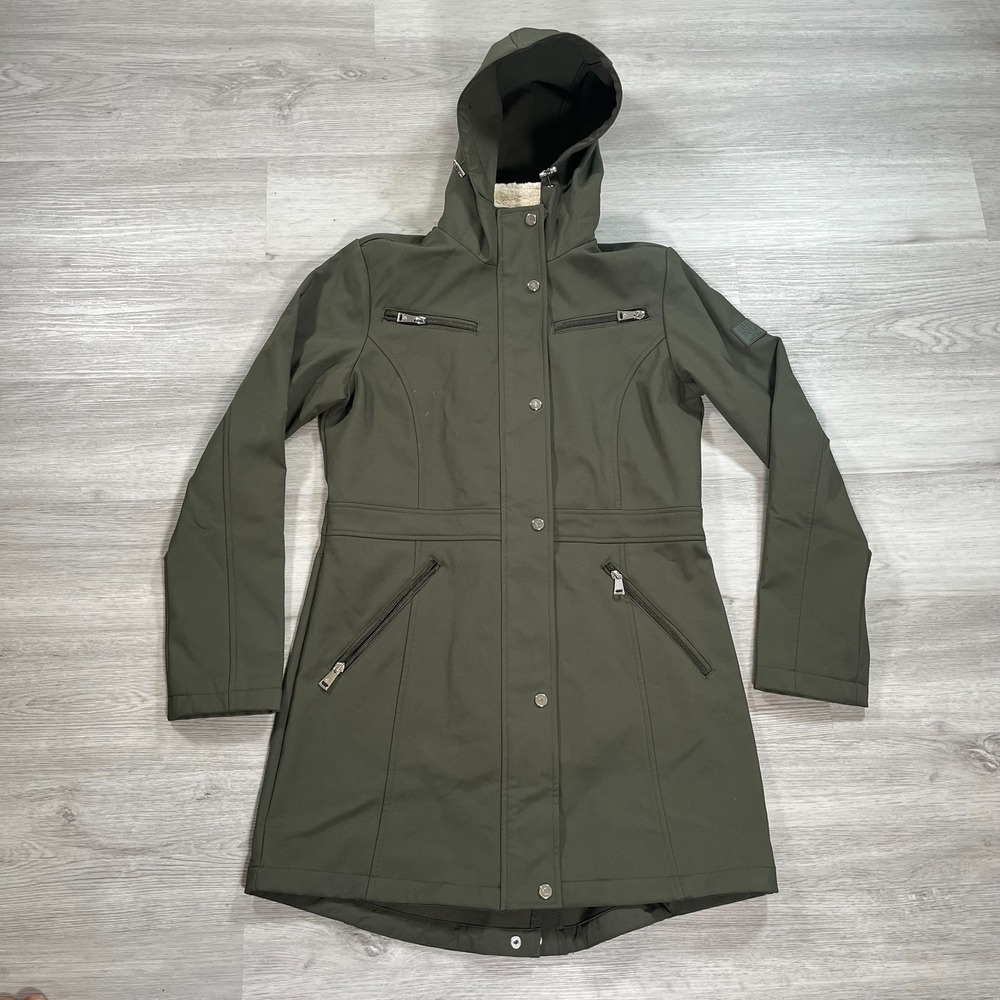 Lauren Ralph Lauren Womens Extra Small Jacket Green Sherpa Trimmed Coat Hooded